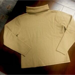 Talbots Womens‎ Gold Sparkle Knit Turtleneck Sweater Long Sleeve Size Med Petite